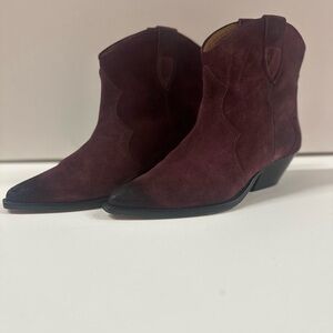 Suede Ankle Boots - Burgundy